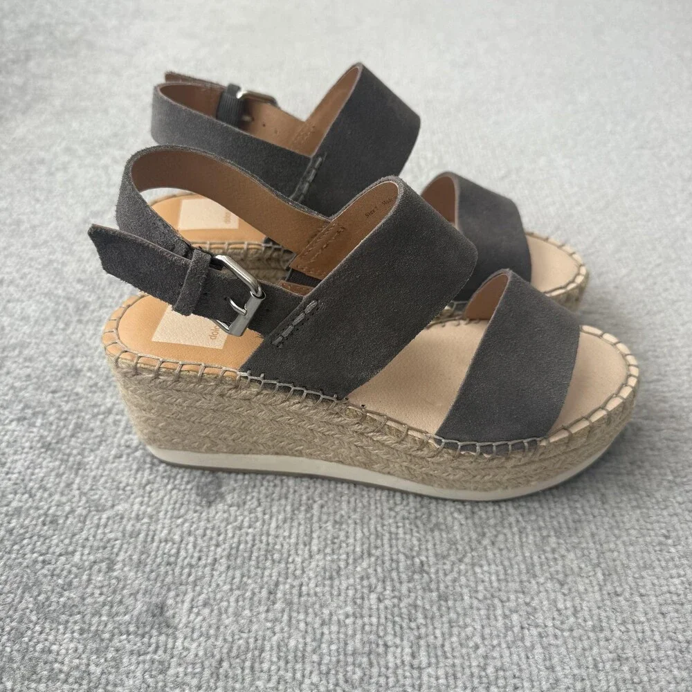 Dolce Vita Shoes Womens Size 7 Suede Espadrille Wedge Sandals Platform Buckle